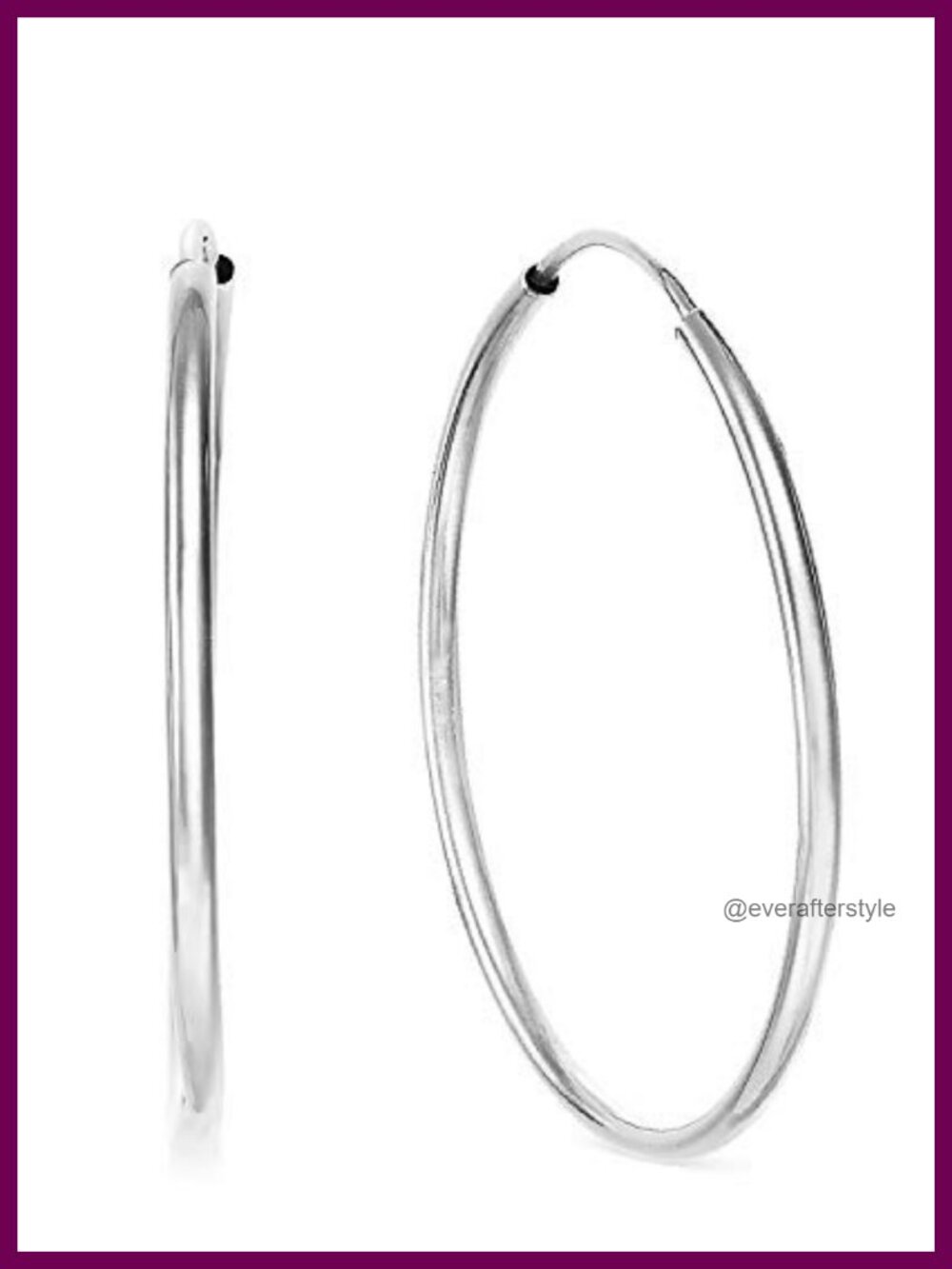 14k White Gold Endless Hoop Earrings Continuous Thin Flexible Real